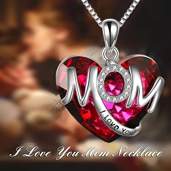 1pc Thanksgiving Heart With MOM Pendant Necklace,"I Love You", Christmas Jewelry - Picture 1 of 3